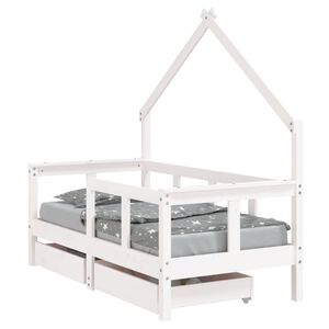 vidaXL Estrutura cama infantil c/ gavetas 70x140cm pinho maci&ccedil;o branco