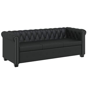 vidaXL Sof&aacute; Chesterfield de 3 lugares em couro artificial preto