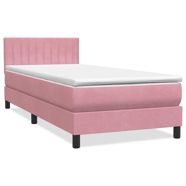 vidaXL Cama box spring c/ colch&atilde;o e LED rosa 90x210 cm veludo