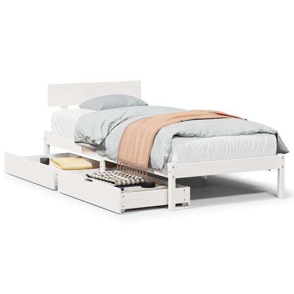 vidaXL Cama sem colchão 100x200 cm madeira de pinho maciça branco