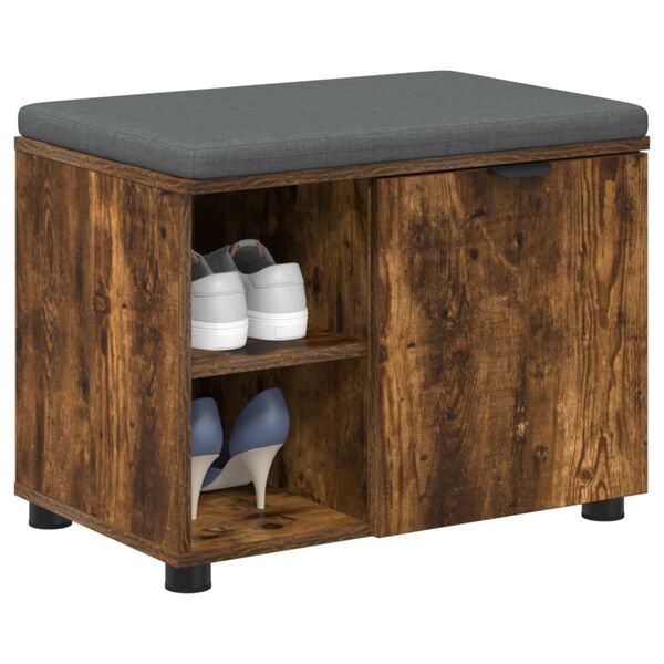 vidaXL Banco de Hall com almofada Carvalho Defumado 60 x 38 x 46 cm