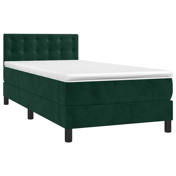 vidaXL Cama box spring c/ colch&atilde;o/LED 80x200 cm veludo verde-escuro
