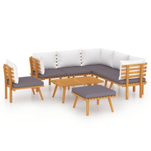 vidaXL 8 pcs conjunto lounge de jardim com almofad&otilde;es ac&aacute;cia maci&ccedil;a