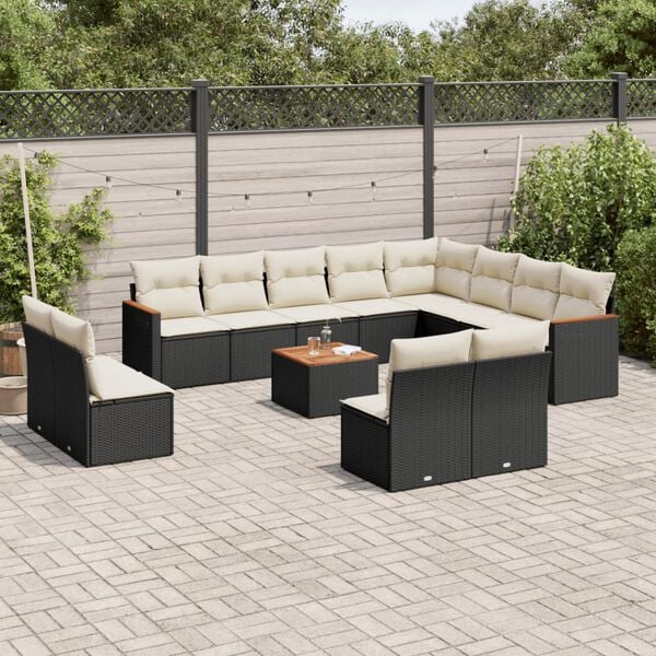 vidaXL 13 pcs conjunto de sof&aacute;s de jardim com almofad&otilde;es vime PE preto