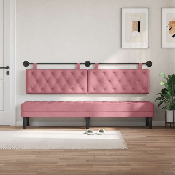 vidaXL Cabeceira Suspensa Rosa 210 x 55 x 7 cm Veludo