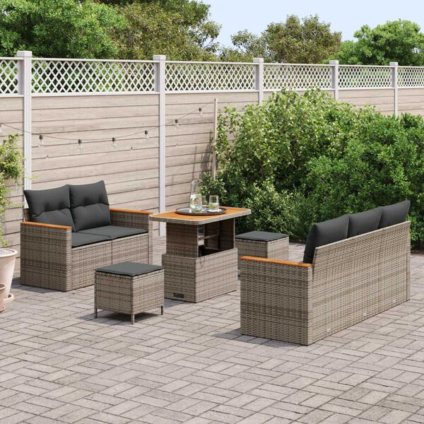 vidaXL Conjunto de Sof&aacute; de Jardim Cinzeto Rattan Sint&eacute;tico