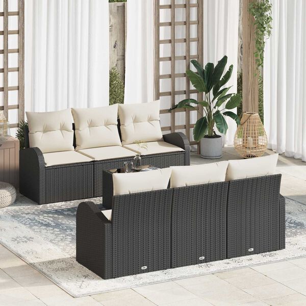 vidaXL Conjunto de Sof&aacute; de Jardim Preto 55 x 55 x 37 cm vime PE