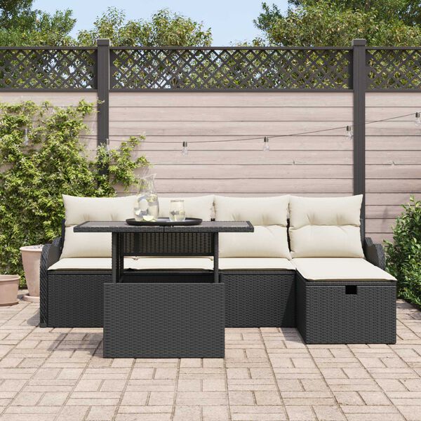 vidaXL Conjunto de Sof&aacute; de Jardim 6 pcs Preto Rattan Sint&eacute;tico