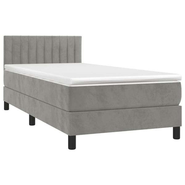 vidaXL Cama box spring c/ colch&atilde;o/LED 80x200 cm veludo cinzento-claro