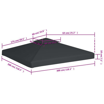 vidaXL Cobertura de substituição p/ gazebo 310 g/m² cinza escuro 3x3 m
