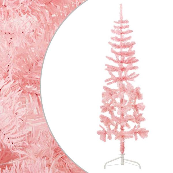 vidaXL Meia árvore de Natal fina com suporte 150 cm rosa