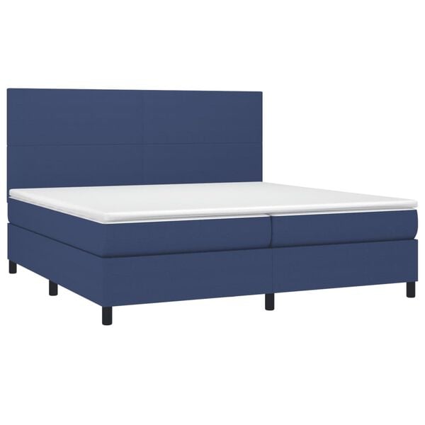 vidaXL Cama box spring c/ colch&atilde;o e LED 200x200 cm tecido azul