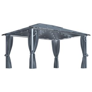 vidaXL Gazebo c/ cortinas e cord&otilde;es luzes LED 4x3 m alum&iacute;nio antracite