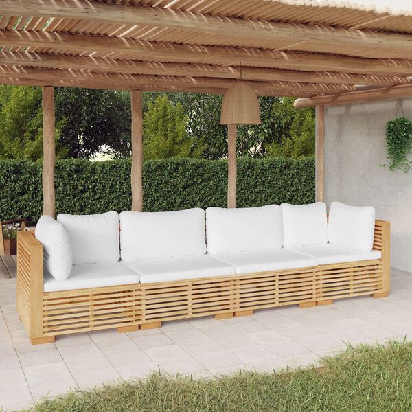 vidaXL 4 pcs conjunto lounge jardim c/ almofad&otilde;es madeira teca maci&ccedil;a