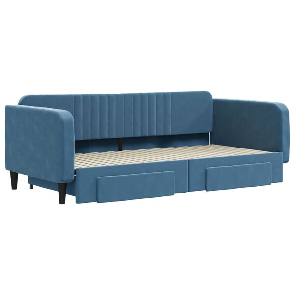 vidaXL Sof&aacute;-cama com gavet&atilde;o e gavetas 100x200 cm veludo azul