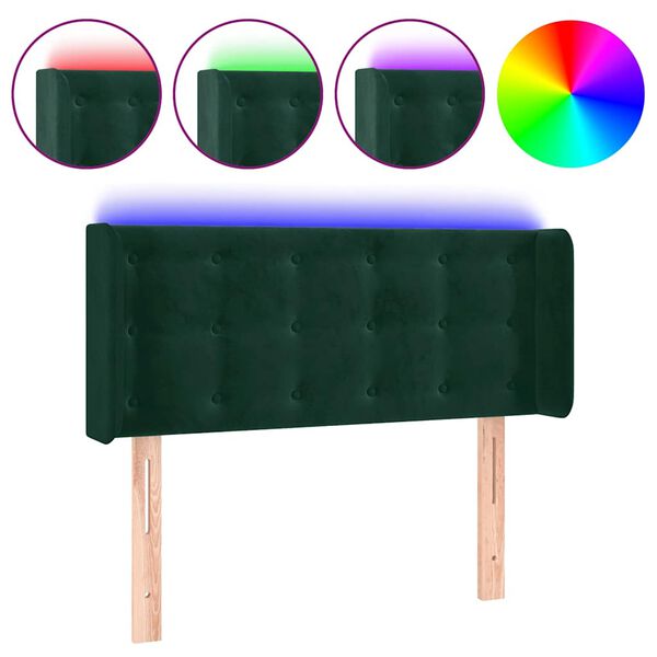 vidaXL Cabeceira cama c/ luzes LED veludo 83x16x78/88 cm verde-escuro