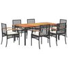 vidaXL 7 pcs conjunto de jantar p/ jardim c/ almofad&otilde;es vime PE preto