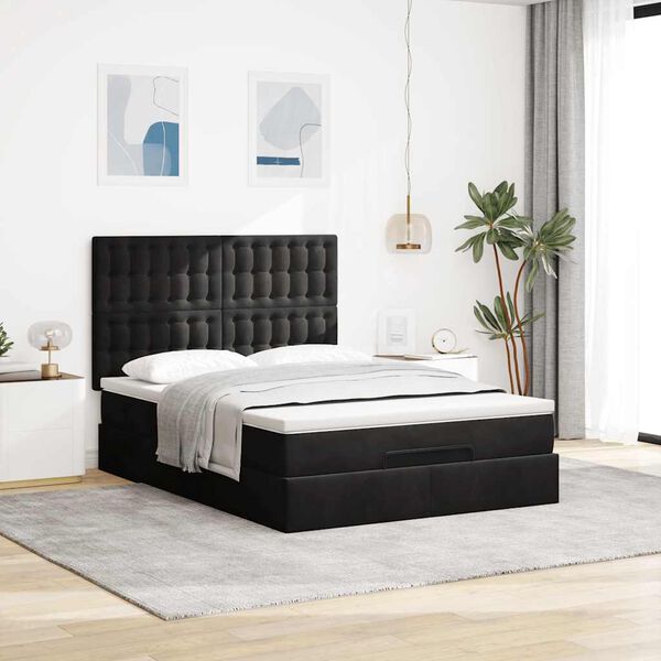 vidaXL Estrutura de cama otomana com colchões 140x190 cm veludo preto