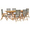vidaXL 7pcs conjunto de jantar p/ jardim vime PE/ madeira maciça cinza
