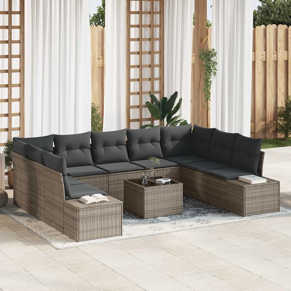 vidaXL Conjunto de Sof&aacute; de Jardim 9 pcs Cinzeto Polirattan