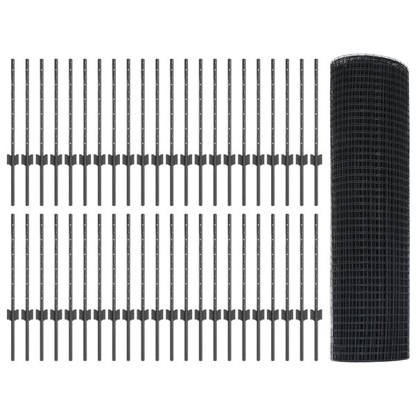 vidaXL Cerca com Poste Cinzeto 0,5 x 100 m A&ccedil;o e PVC