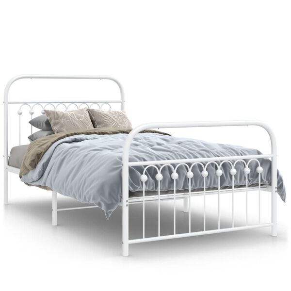 vidaXL Estrutura de cama com cabeceira e p&eacute;s 100x190 cm metal branco