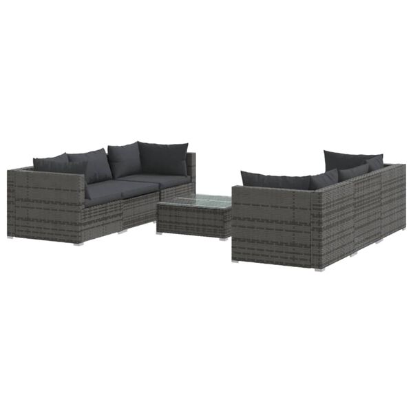 vidaXL 7 pcs conjunto lounge de jardim c/ almofad&otilde;es vime PE cinzento