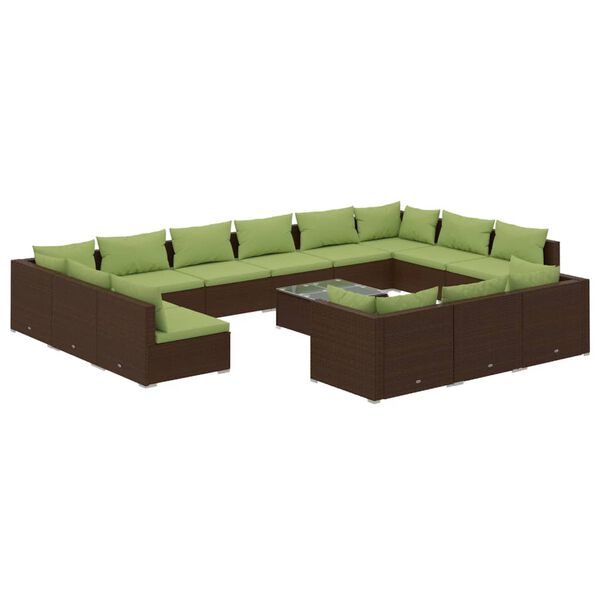 vidaXL 14 pcs conjunto lounge de jardim c/ almofad&otilde;es vime PE castanho