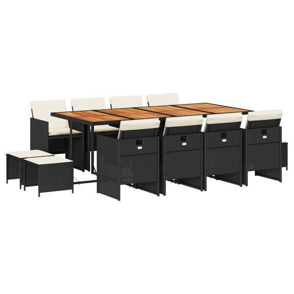 vidaXL 13 pcs conjunto de jantar p/jardim com almofad&otilde;es vime PE preto