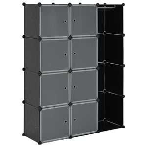vidaXL Arm&aacute;rio pl&aacute;stico modular 9 gavetas 109x36,5x143 cm preto branco