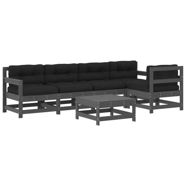 vidaXL 6 pcs conjunto lounge jardim c/ almofad&otilde;es madeira maci&ccedil;a cinza