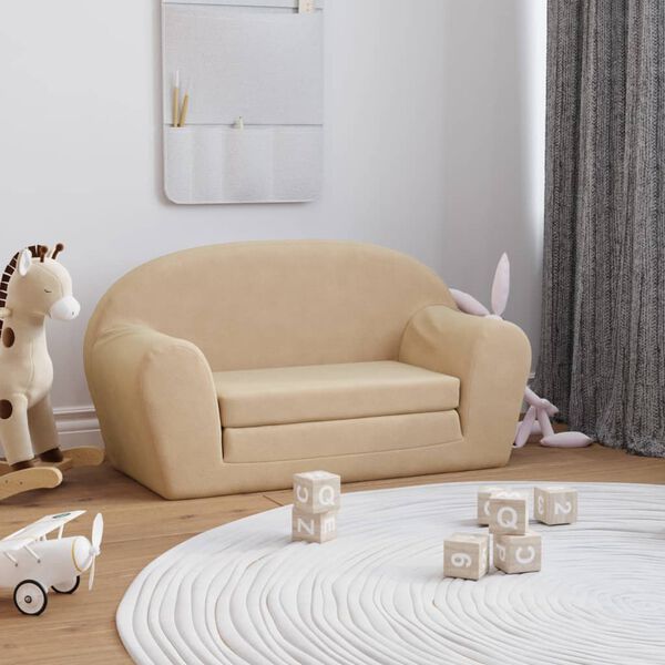 vidaXL Sof&aacute;-cama infantil de 2 lugares pel&uacute;cia cor creme