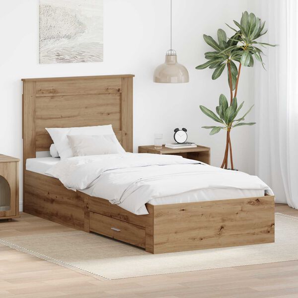 vidaXL Estrutura da Cama com gaveta com cabeceira Madeira processada