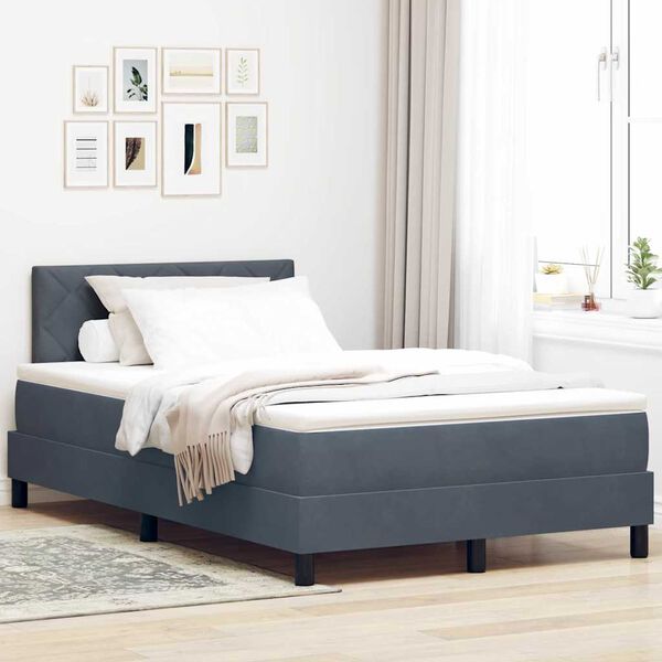 vidaXL Cama Box com colch&atilde;o Cinza Escuro 120 x 200 cm Veludo
