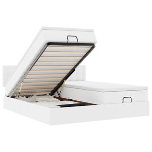 vidaXL Estrutura de cama otomana com colch&atilde;o branco couro falso