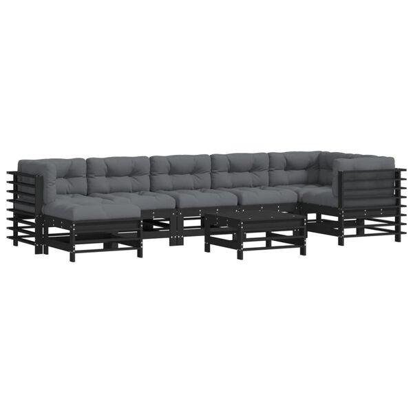 vidaXL 8 pcs conjunto lounge jardim c/ almofad&otilde;es madeira maci&ccedil;a preto