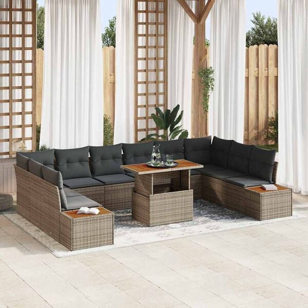 vidaXL Conjunto de Sof&aacute; de Jardim 11 pcs Cinzeto Rattan Sint&eacute;tico