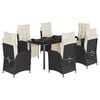 vidaXL 7 pcs conjunto de jantar p/ jardim c/ almofad&otilde;es vime PE preto