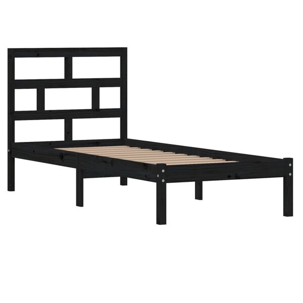 vidaXL Estrutura cama pequena solteiro 75x190 cm madeira maciça preto