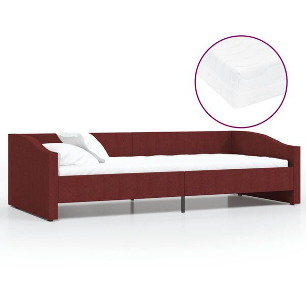 vidaXL Sof&aacute;-cama c/ colch&atilde;o e sa&iacute;da USB 90x200cm tecido vermelho tinto