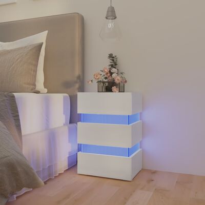 vidaXL Mesa de cabeceira c/ luzes LED derivados de madeira branco