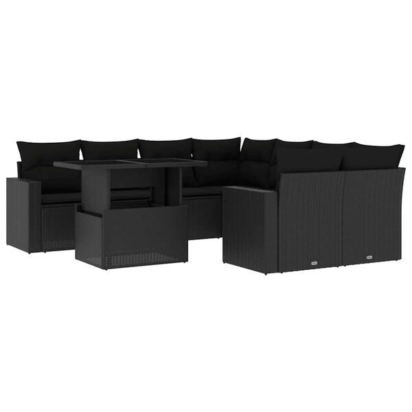 vidaXL 9 pcs conjunto de sof&aacute;s p/ jardim c/ almofad&otilde;es vime PE preto