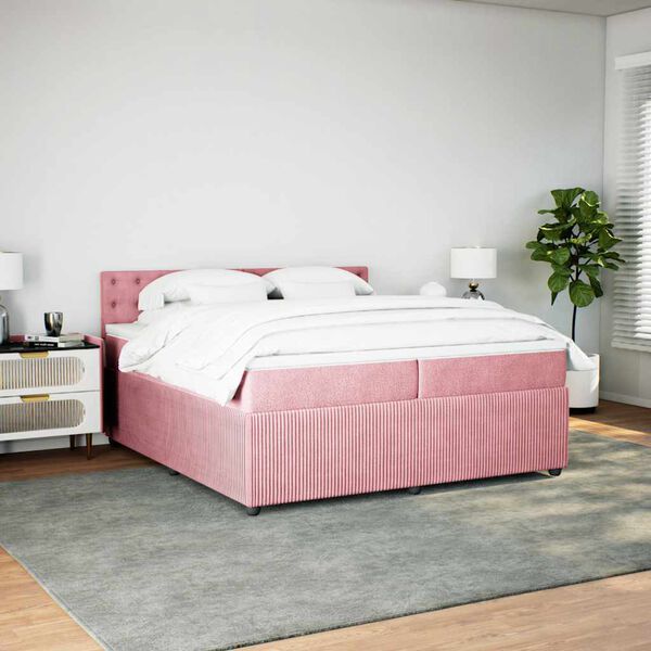vidaXL Cama com molas/colch&atilde;o 200x200 cm veludo rosa