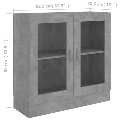 vidaXL Armário vitrine 82,5x30,5x80 cm contraplacado cinza cimento