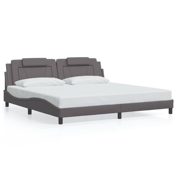 vidaXL Estrutura de cama Viana sem colch&atilde;o 200x200cm couro artificial cinzento