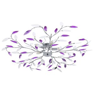 vidaXL Candeeiro teto bra&ccedil;os folhas de cristal acr&iacute;lico 5 E14 roxo
