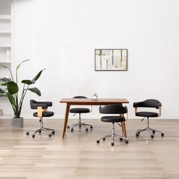 vidaXL Cadeiras de jantar girat&oacute;rias 4 pcs couro artificial preto