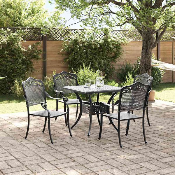 vidaXL Conjunto de Mesa de Jardim 5 pcs Preto Alum&iacute;nio Fundido