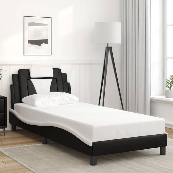 vidaXL Estrutura de cama Viana sem colch&atilde;o couro artif. 80x200 cm preto/branco
