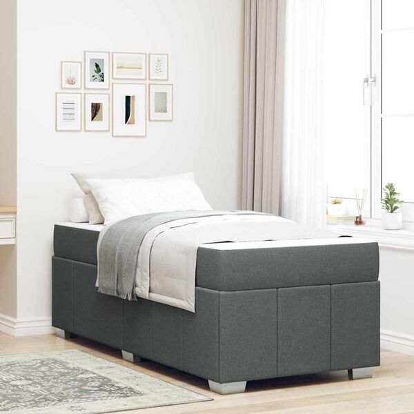 vidaXL Estrutura da Cama com colch&atilde;o Cinza Escuro 90 x 200 cm tecido